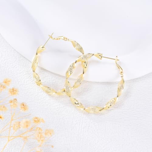 14K Gold Hoop Earrings for Women Gold Earrings for Women 14K gold Hoops Earring Jewelry Gifts - style: Twisted Spiral