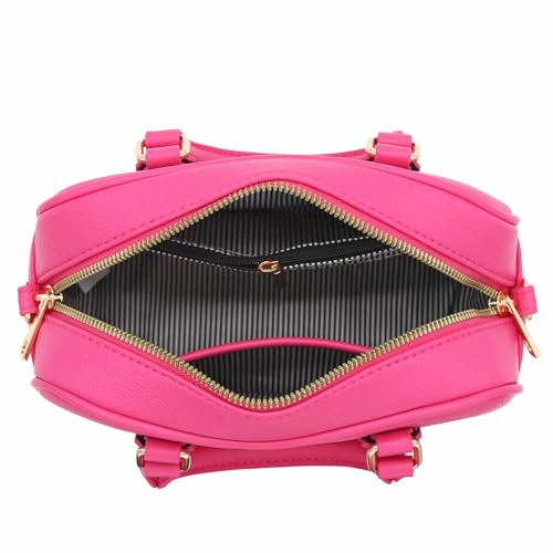 FashionPuzzle Mini PU Leather Satchel Purse Top Handle Crossbody Bag - color: Fuchsia