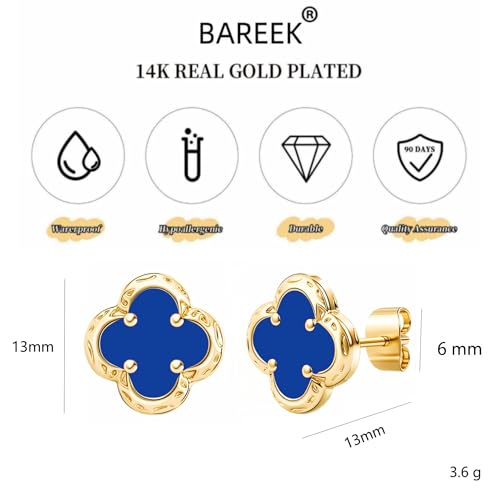 Elegant Black Onyx Clover Stud Earrings, 14K Gold Plated Four Leaf Hypoallergeinc Stud Stainless Steel Flower Earring Lucky Simple Jewelry Gift for Women Shiny Multiple Onyx Colors - color: Sapphire Blue Clover Stud Earrings