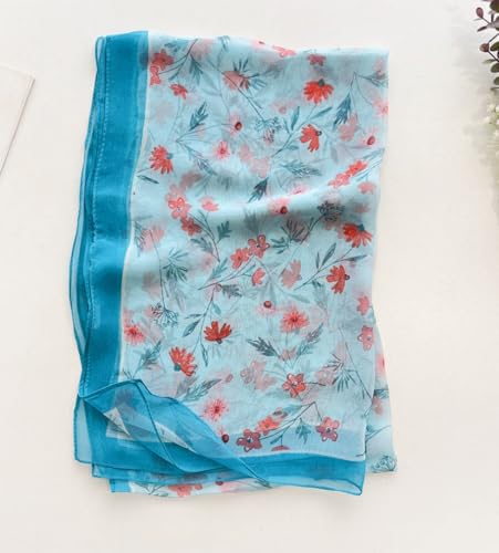 MINIDORA Lightweight Scarves for Women Elegant Floral Pattern Scarf Shawls Sunscreen Head Shawls - color: Style 12-blue