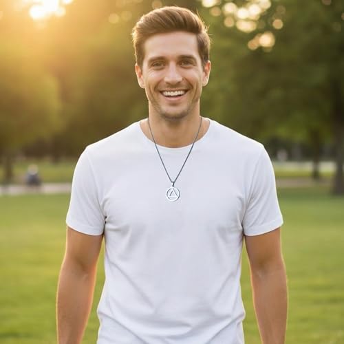 Sobriety Necklace for Men Stainless Steel AA Recovery Triangle Necklace Sobriety Gifts for Men - color: Silver