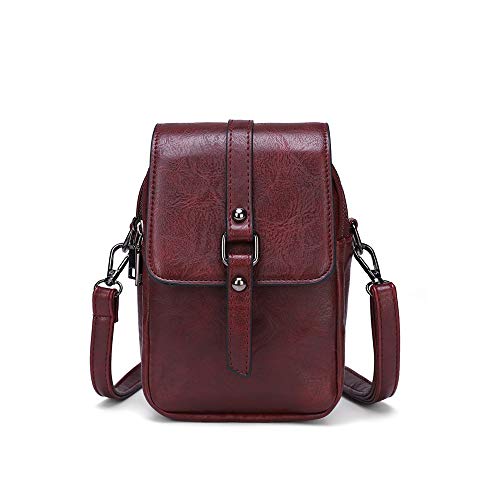 myfriday Vintage Crossbody Phone Bag for Women, Small PU Leather Shoulder Purse and Handbag - color: A-burgundy