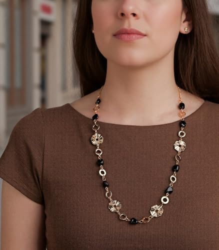 Long Gold Necklaces for Women Dainty Natural Stone Beaded Gold Necklace Mothers Day Gifts Boho Gold Costume Jewelry for Women - color: Black