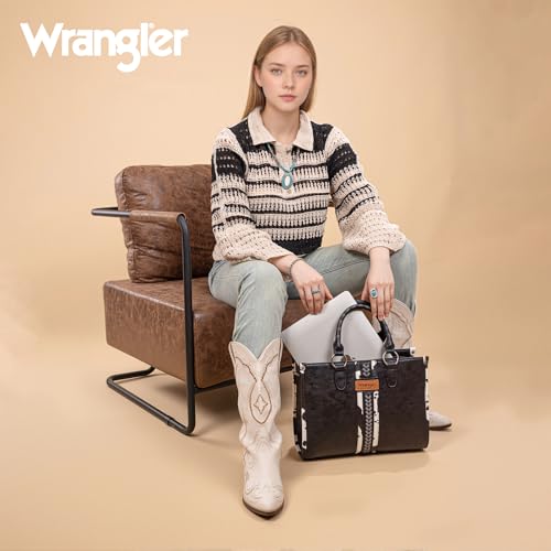 Montana West Wrangler Animal Print Tote Bag for Women Western Purse Boho Top Handle Satchel Handbag - color: Cow Black