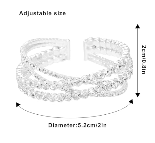 Rhinestone Bracelet for Women MultiLayer Crystal Cuff Bracelet Strand Layered Bracelet - color: Silver 6