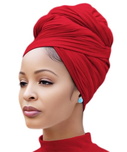 Nonbongoy Head Wraps for Black Women Stretch Headwraps Large Hair Wraps Hijab Scarves for Muslim Head Scarf Turban Headbands - color: 1-wine Red Headwrap