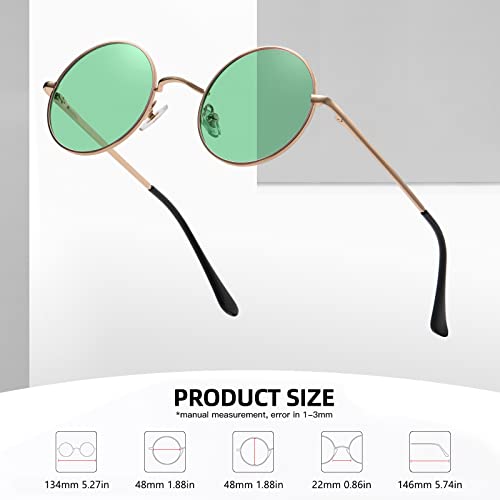 MEETSUN Small Round Polarized Sunglasses for Men Women Metal Retro Hippie Circle Sun Glasses Driving Festival Cosplay UV400 - color: Gold / Green