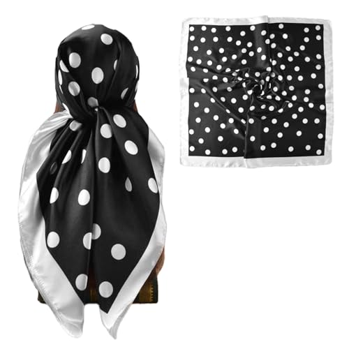 35” Satin Large Square Head Scarves-Like Silk Satin Scarf for Hair Wrapping at Night Bandana Square Scarf for Sleeping - color: Big Polka Point-black