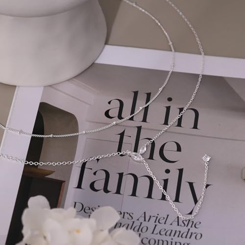 Gold Necklace for Women - Dainty Long Lariat Necklace 14K Gold Plated Clover Star Teardrop CZ Y Shaped Drop Necklaces Cute Long Necklaces for Women Trendy Prom Formal Womens Jewelry - color: Silver-Layered PJ Drop