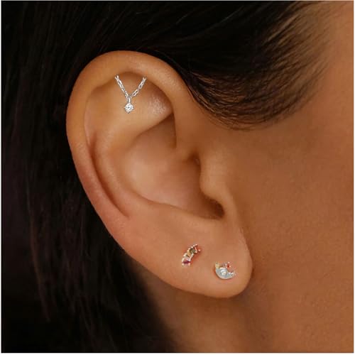 Hidden Helix Earrings Dangle Rhinestone Helix Earrings Threadless Flat Back Earrings Hypoallergenic Cartilage Earring Hidden Helix Piercing Jewelry - color: silver