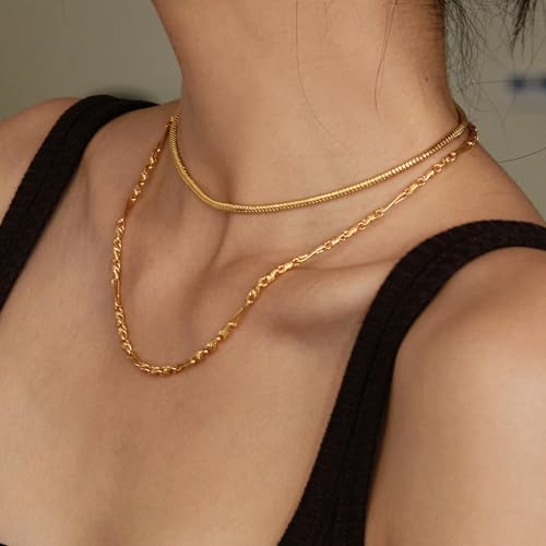 6PCS Layered Gold Necklaces for Women Trendy, 18K Gold Plated Cross Pendant Necklace Set, Vintage Chunky Gold Necklace Stack for Women Jewelry Gifts - style: 2PCS Layered Necklace