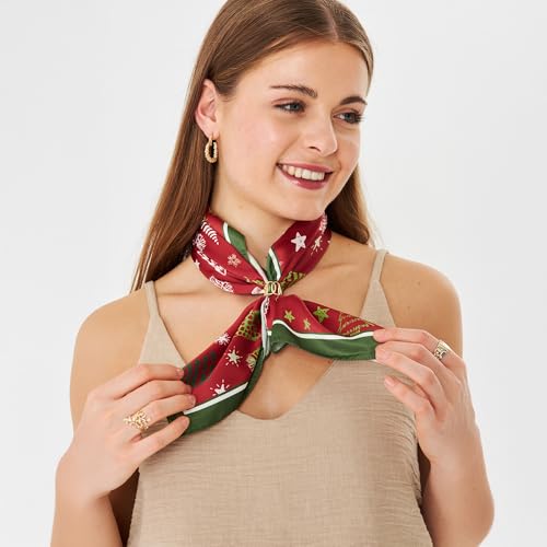 dscarf Womens Neck Scarf 21"x21" Small Square | Headband Scarf Ethnic Bandana Head Scarf Flowering Breathable Lightweight - color: Christmas Design 2