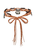 TeeYee Women's Waist Belt Adjustable Boho Style Handwoven Bohemia Tassel Rope Tie with Wooden Beads Braided Chain for Dress - color: Bw0271