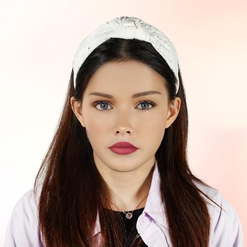 VOCOSTE Floral Pattern Knotted Headband, Classic Casual Style Headband for Women Girl, White, 4.92"x1.97" - color: White