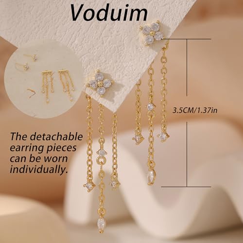 Dangle Earrings for Women, Dainty Gold Drop Earrings 14k Gold Plated Long CZ Bar Earrings for Women Trendy Simple Hypoallergenic Chandelier Stud Earrings Formal Wedding Prom Jewelry for Women - color: dangle2