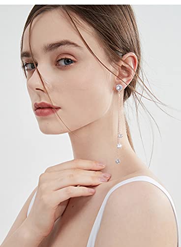 Long Chain Earrings for Women - Sterling Silver Cubic Zirconia CZ Crystal Bridal linear Dangle Drop Earrings for Wedding Girls Party Prom Hypoallergenic Costume Jewelry - color: 14k Rose Gold Plated