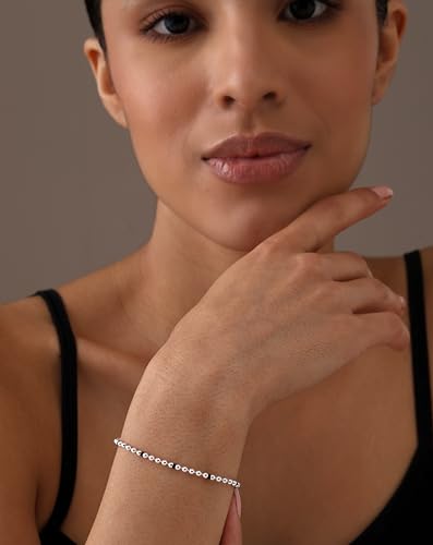 LeCalla 925 Sterling Silver Bracelets for Women | Women’s Link Bracelets | Italian Bead Ball Chain Bracelet | Mother's Day Birthday Anniversary Fashion Jewelry Gift for Women - color: Bead Black Ball