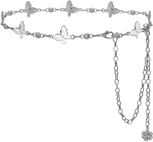 Metal Waist Chain Body Belly Belt Chains Jewelry Accessories for Women - color: White Butterfly, size: S: 41.3 in