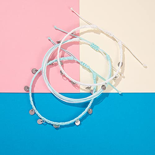 FANCY SHINY String Ankle Bracelets Waterproof Rope Anklets Braided Beach Boho Coin Anklets Cute Friendship Foot Jewelry for Women - style: White/Teal