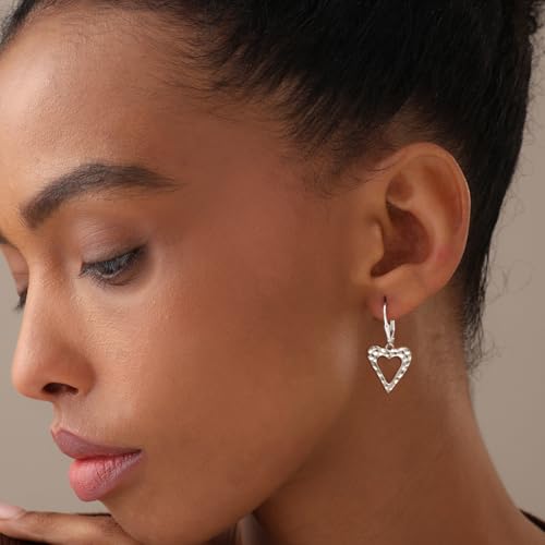 LeCalla 925 Sterling Silver Drop & Dangle Earrings for Women | Handmade Hammered Textured Drop Dangle Earring Jewelry | Women's Hammered Earrings Jewelry for Gift Mom Wife - color: Open Heart