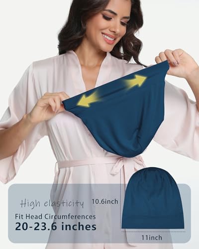 100% Mulberry Silk Bonnet for Sleeping Women Men, Real Silk Lined Bonnets for Curly Hair, Braid Sleep Cap Black Womens - color: Steel Blue + Black Lining