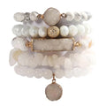 Yomisa 5PCS 6PCS Natural Boho Beaded Bracelets/Bangle for Women Men,Healing Turquoise Jasper Agate Crystal Gemstone Stone Chakra Multilayer Wrap Bohemian Handmade Jewelry Beads Stretch Bracelet Set - color: 5PCS-White