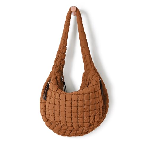ODODOS Quilted Carryall Tote Bag for Women Crossbody Hobo Lightweight Padding Shoulder Bag - color: Glazed Ginger