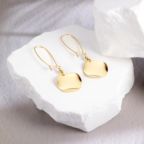 14K Gold Dangle Earrings for Women，Lightweight Circle Disc Coin Geometric Flat Brushed Drop Earrings, Hypoallergenic Leverback Earrings Jewelry - color: C-14K Gold