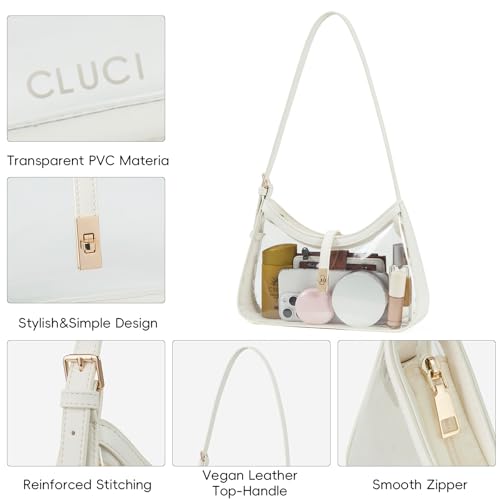 CLUCI Clear Bag for Stadium Events, Clear Purses for Women, Shoulder Bag Hobo Handbag with Adjustable Strap - color: B-transparent With White-small