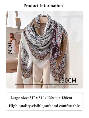 K-Elewon Large Square Scarf 51" Cotton and Linen Hand feel Scarf Fashion Scarves Hair Wrapping Scarfs Neck Scarves for Women - color: H2303
