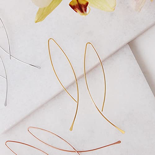 Upside Down Hoop Earrings - Hypoallergenic Lightweight Wire Needle Drop Dangle Threader Hoops for Women, Safe for Sensitive Ears - Plated in 925 Sterling Silver or 18k Gold - color: 3.25" inch - 18k Gold Plated