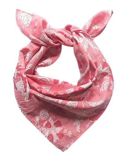 AVKA Studio 100% Cotton Bandanas for Women & Men, 2 Pack 20x20 Inch, 22x22 inch Hand Printed, Lightweight Cotton Handkerchief - color: Pink & White, size: 22 x 22 Inches Large