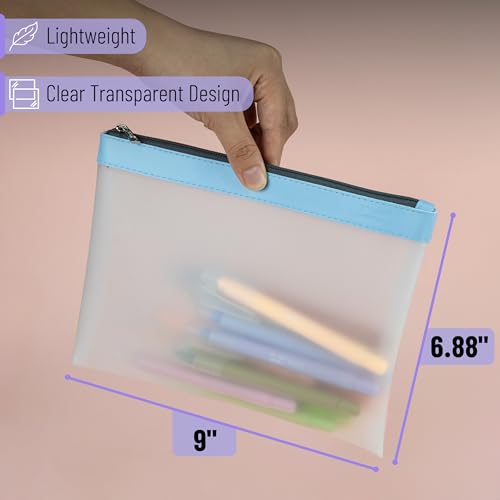 Mr. Pen- Clear Pencil Pouch, 9" x 6.88", 3 Pack, Durable TPU Material | Large Water-Resistant Pencil Bags with Smooth Zipper, Multipurpose Clear Pouch for Stationery, School, Office - color: Blue Shades, size: 3 Pack, Large