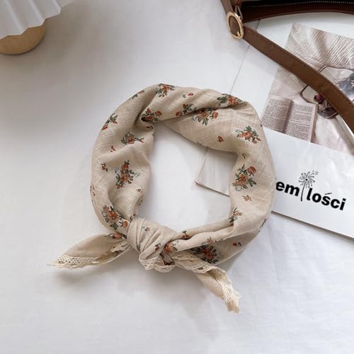 Soft Cotton Like Lace Bandana Headband, Head Wrap, Protective Coverage, Hair Neck Scarf for Women 24 x 24 inch - color: Cas032 - Bouquet B