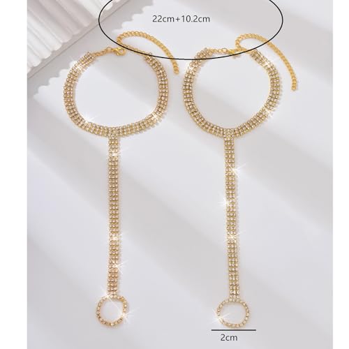 1Pair Multi-layered Rhinestone Foot Chain with Toe Jewelry for Women Wedding Bridal Crystal Barefoot Sandals Bikini Rhinestone Anklet Bracelet Foot Accessories Jewelry - style: Gold
