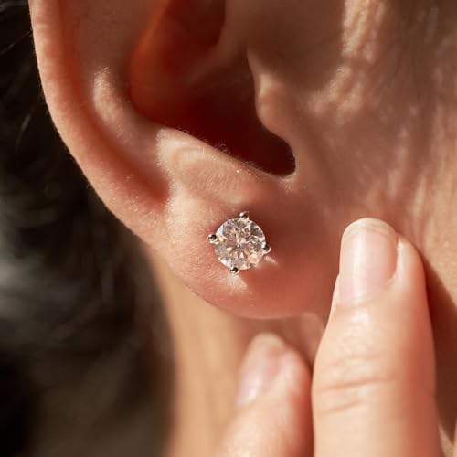 YODEWA 1/2/3ct Moissanite Stud Earrings for Women 925 Sterling Silver Hypoallergenic Butterfly Back 1 Pair DEF Color Lab Created Brilliant Round Moissanite Earrings - color: Round Solitaire, size: 2CTW(1CT*2-6.5mm)