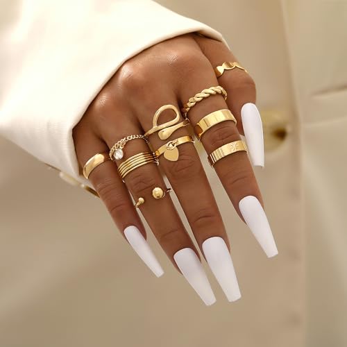 FAXHION 24-60 Pcs Gold Stackable Rings for Women, Knuckle Rings Chunky Gold Ring Set Dainty Stacking Cute Rings, Multiple Sizes Cute Jewelry Set Gift - style: Gold-24 Pcs01