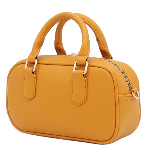 FashionPuzzle Mini PU Leather Satchel Purse Top Handle Crossbody Bag - color: Mustard