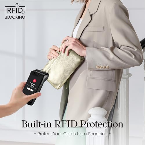 befen Genuine Leather Wristlet Clutch Wallet Purses with RFID Blocking, Small Crossbody Bags Shoulder Handbag for Women - color: Gold