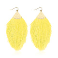 Bohemian Silky Thread Fan Fringe Tassel Statement Earrings - Lightweight Strand Feather Shape Dangles - color: Feather Fringe - Yellow