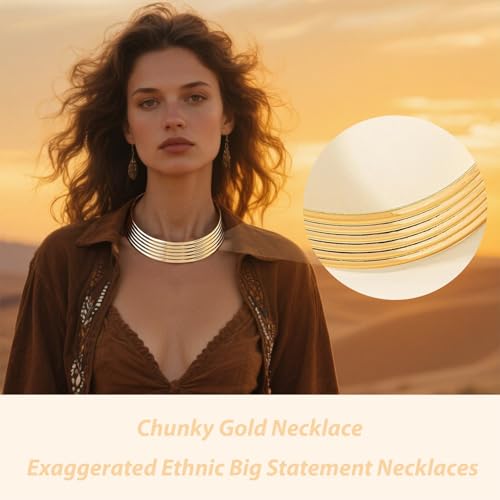 Chunky Chain Necklaces Women Statement Collar Necklace Gold Flat Snake Chain Choker Ribbed Design for Party, Dress Jewelry Gifts - color: A11