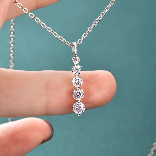 Moissanite Drop Pendant Necklace for Women, 0.92 CT 14K Gold Filled 5-Stone Round Pendant, Trendy Jewelry Gift for Wife Mother Birthday Anniversary Valentines Wedding - color: Silver