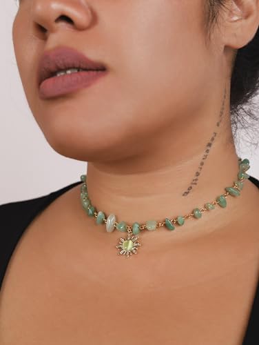 Sacina Boho Hippie Sun Necklace, Crystal Choker Necklace, Boho Necklace, Hippie Necklaces, Christmas Jewelry Gift For Women - color: green