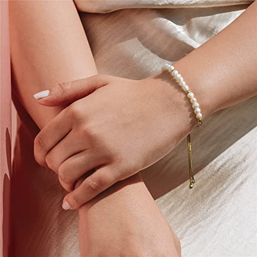 Dainty Pearl Chain Bracelets 14K Gold Bracelet for Women Adjustable Baroque Culture Jewelry Gifts for Mother Wife - color: 1-gold