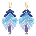 ARATLENCH Acrylic Pendant necklace Earrings – Long Statement Leaf Charm Necklace Tortoise Resin Palm Leaf Earrings Fashion Necklaces Earrings for Women - color: blue A