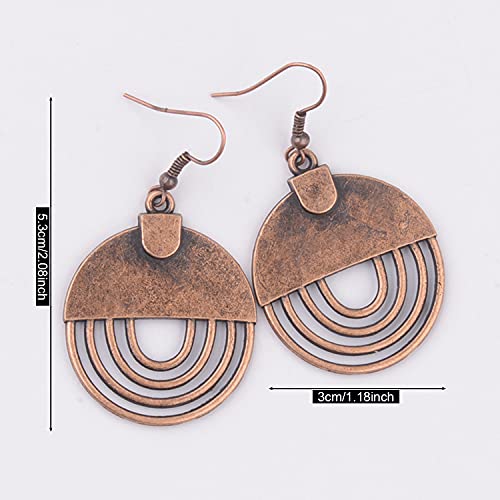 Handmade Unique Bohemian Tribal Hoop Spiral Earring Vintage Gold Silver Geometry Dangle Drop Earrings for Women - color: Brown