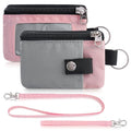 Artpaxy Minimalist Wallet For Mens Womens, Keychain RFID Blocking Zipper Small Wallet with ID Window 2 Lanyards,Water Resistant Travel Cash Card Coin Case Boys Girls - color: Light pink+Grey, style: Classic