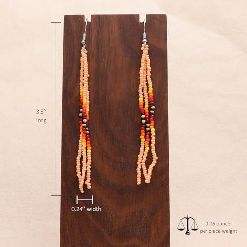 Native Long Beaded Tassel Earrings for Women, Boho Handmade Colorful Beads Statement Dangle Earing Prom Jewelry Gift. - color: Pale Orange