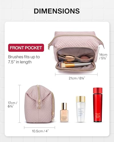 BAGSMART Travel Makeup Bag, Cosmetic Bag Make Up Organizer Case,Large Wide-open Pouch for Women Purse for Toiletries Accessories Brushes Pink - color: A-1 Layer- Pink, size: Large