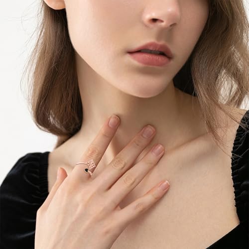 Witches Knot Ring 925 Sterling Silver Adjustable Black Onyx/Turquoise Gravel/Moss Agate/Turquoise/Moonstone Witch Ring Celtic Knot Amulet Wiccan Pagan Protection Jewelry Gifts for Women - style: Black Onyx Rose Gold